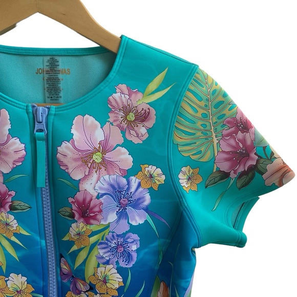 Johnny Was Swimsuit One Piece Zip Neoprene Blue Teal Tie Dye Floral Medium - Picture 4 of 13